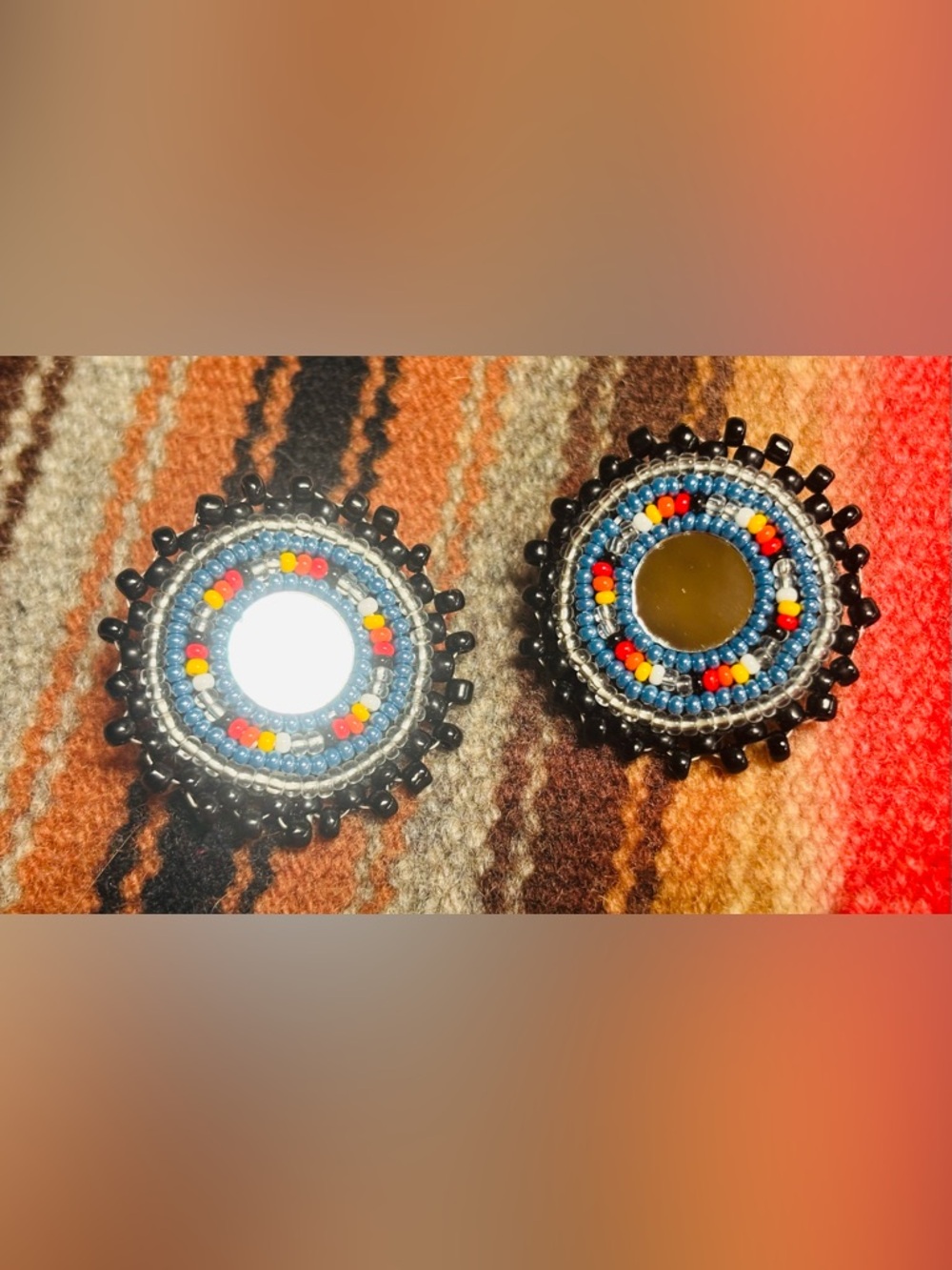 Handmade Beaded Circular Earrings with Mirrors - Multicolor
